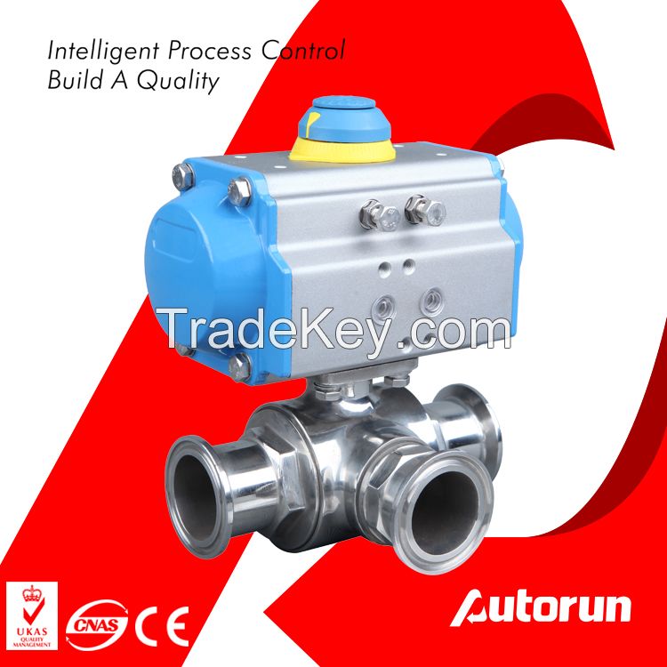 3-Way Stainless Steel Pneumatic Sanitary Ball Valve