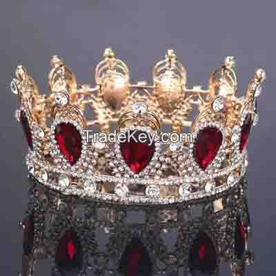 round ring and big RED and Blue crystal crown hair accessories wholesale