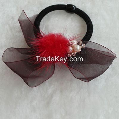 fashion fake rabbit hair ribbons bow hairband and pearl ponytails
