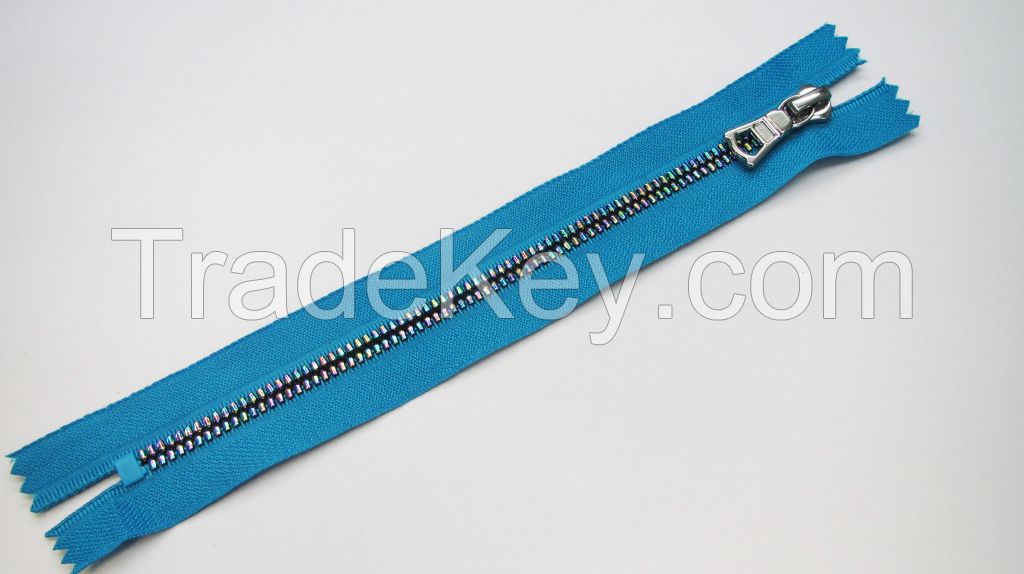 3# close ended metal zipper with multi-color special teeth