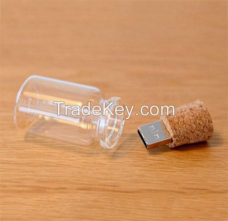 Wholesale 2GB / 4GB / 8GB / 16GB Wooden Glass Drift Bottle USB Flash Drive With Gift Box