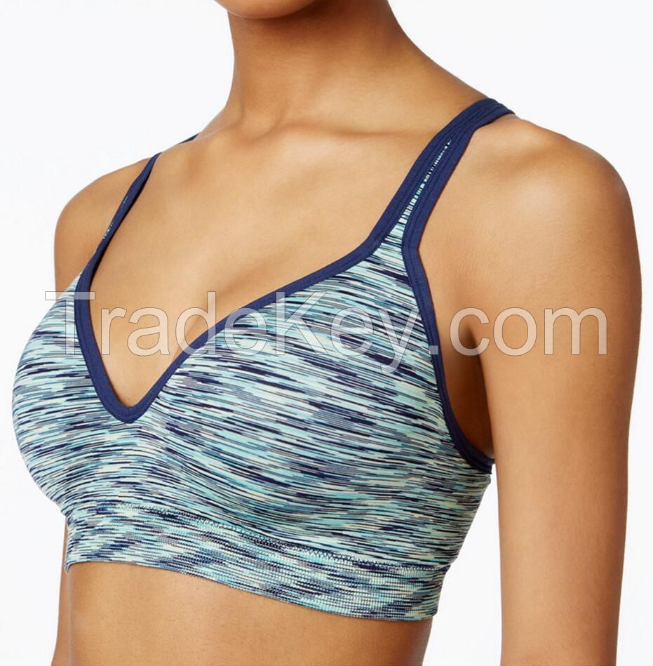 Women's space dye medium impact wire free seamless molded sports bra