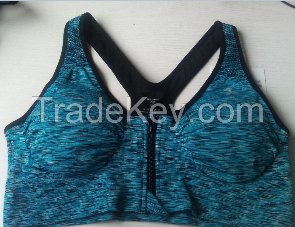 Women's high impact wire free zip front racerback seamless sports bra