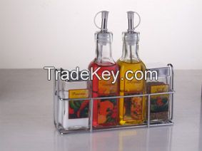 glass cruet, glass cruet with metal stand