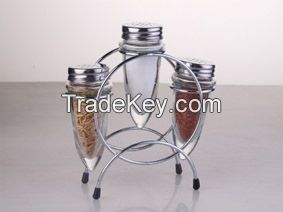 glass cruet, glass cruet with metal stand