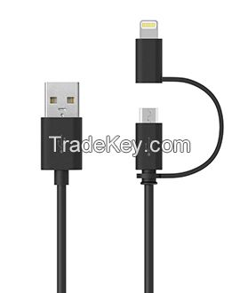 2in1 3FT Tangle Free Lightning and Micro USB Charging/Sync Cables for iPhone 6s, 6s Plus, 6, 6 Plus, iPad/iPod and Samsung, HTC, Nexus, Nokia, Sony