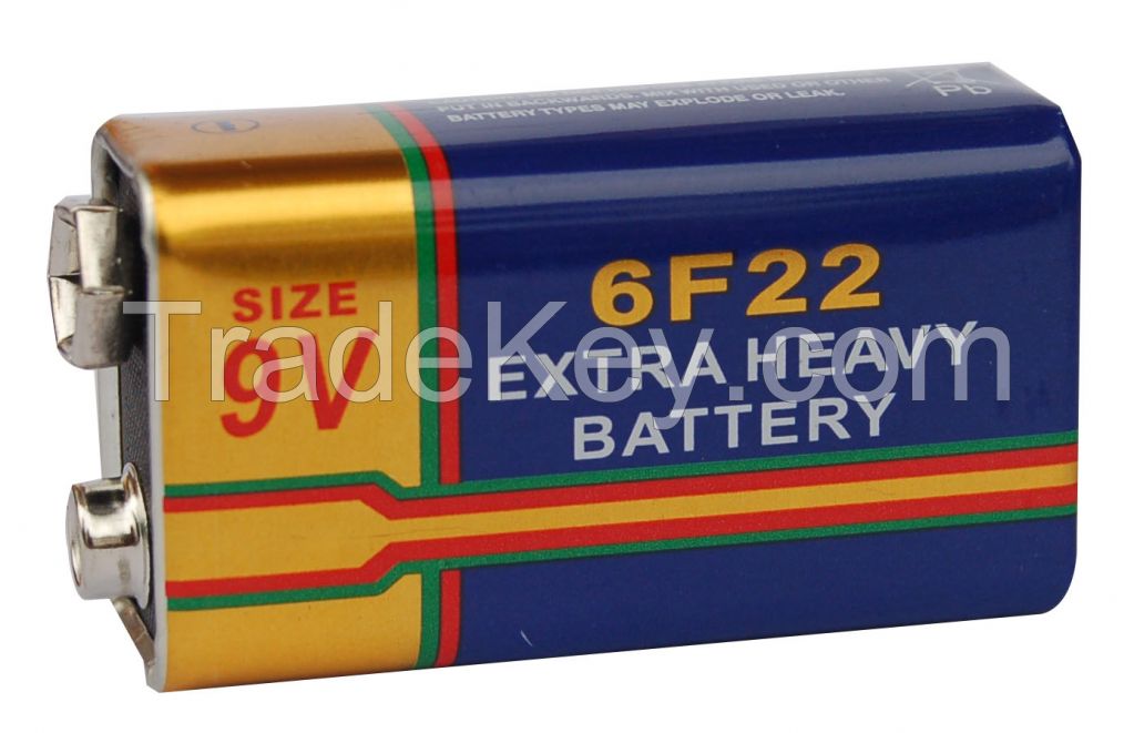 Extra Long Life super heavy duty battery 6F22 9V / Carbon Zinc battery