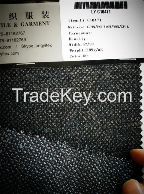 C74%/Poly16%/V9%/Sp1%, Thick Weight Woven Fabric with Antistatic Finishing Use for Tweed, 289GSM