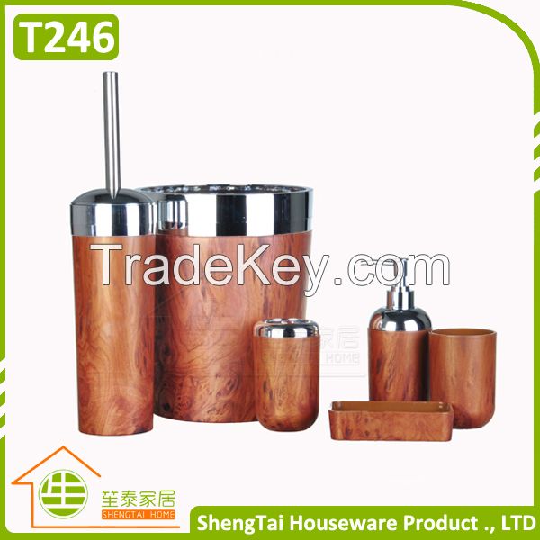 Wood And Metal Design 6 Pieces New Bath Accessory Set