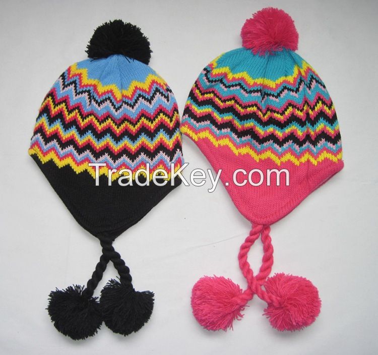 Wholesale Top Quality Knitted Beanie/Custom Beanie Hats/winter knitted hat knitted hats with earflap