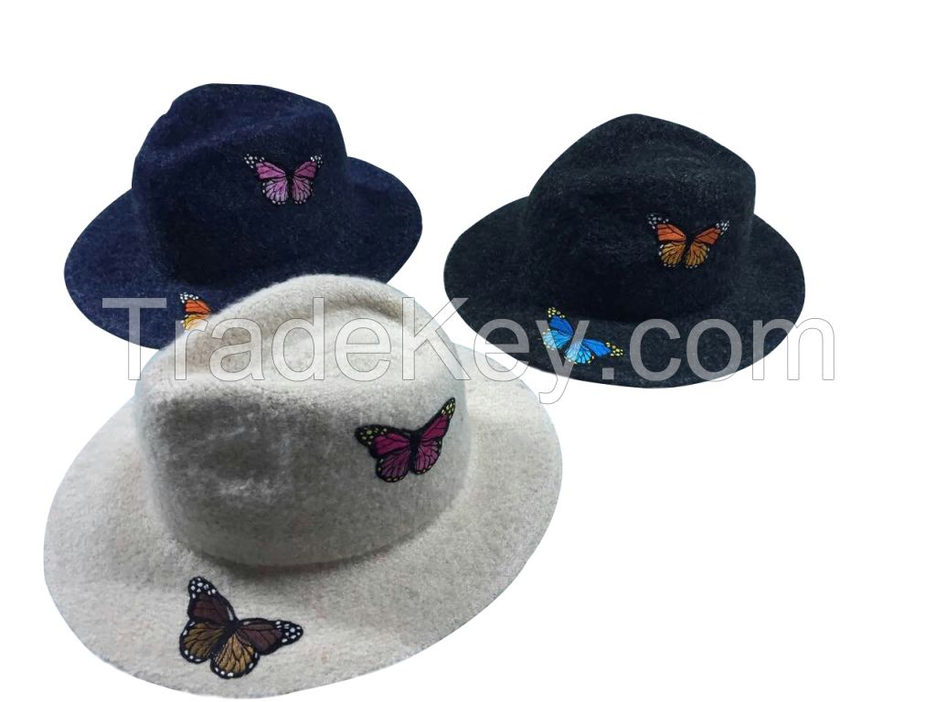 butterfly badge knitted fedora hat