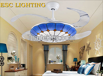 modern Mediterranean Style decorative living room ceiling fan with light colorful lampshade