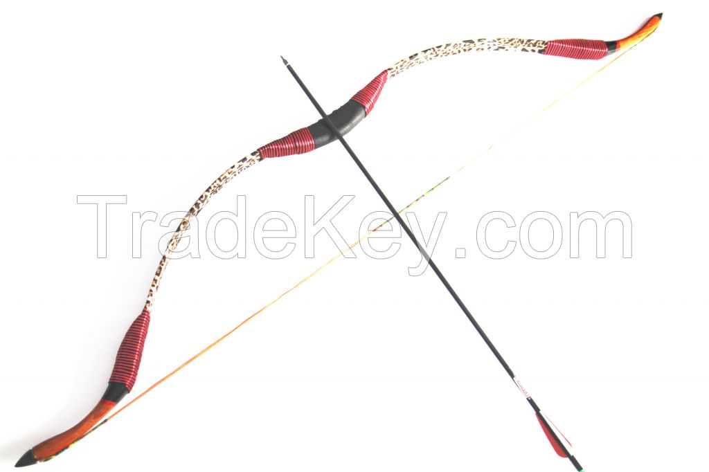 Handcraft Traditional Red and Leopard Recurve Bow 25lb For Weman Or Teenagers Archery Hunting