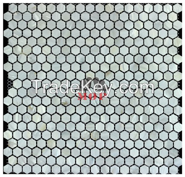 Selling hexagon small size white shell mosaic tile hotel