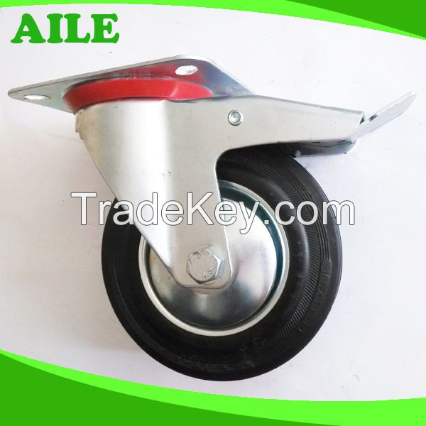 Iron Body Rubber Wheel Caster With Brake