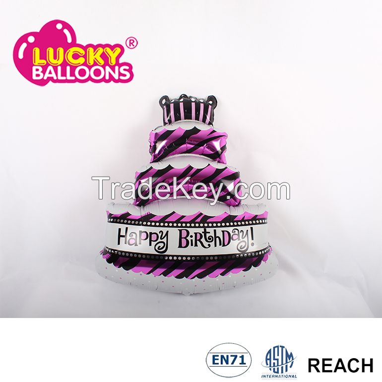 New design happy birthday balloon with cake and candles shape foil balloons