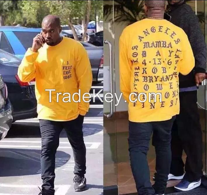 New arrive!2016 men's clothing fashion Kanye West I Feel Like Kobe long sleeve commemorate men T shirt