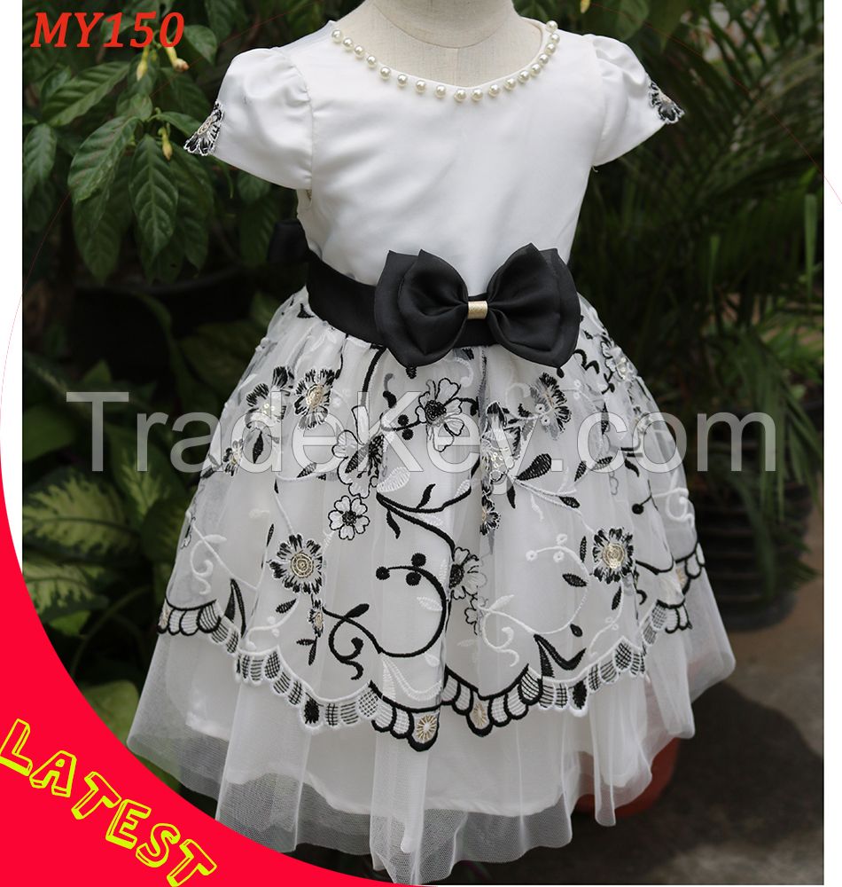 Fashion alibaba fancy black mesh flower girl party dress with bow