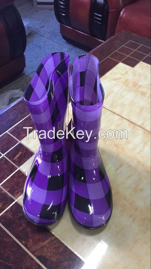 Kids PVC rain boots stock high quality size 17-21# purple checkered boots