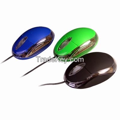 Mini USB Blue Wired Mouse for Laptop with LED Light