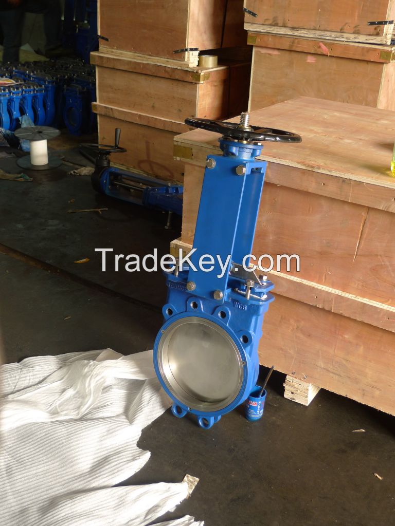 DIN WCB knife gate valve with replaceable EPDM/PTFE/metal seat, V-port