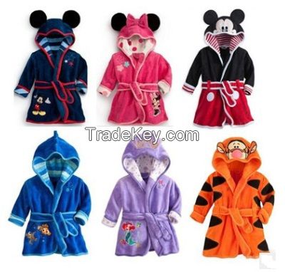 Children Kids Mickey Robes Girls Boys Cartoon Bath Clothes Robes With Hooded Baby Pre School Coral Velvet Long Shower BathRobe For 1-5 years old