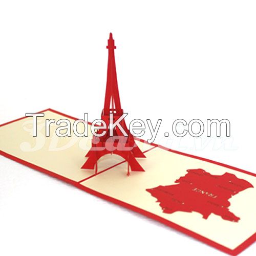 Eiffel Tower 2-3d card-handmade card-pop up card-greeting card-famous building card-birthday card