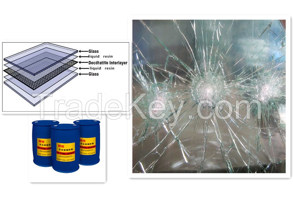 UV curing resin for bullet resistant laminated glass without any machine