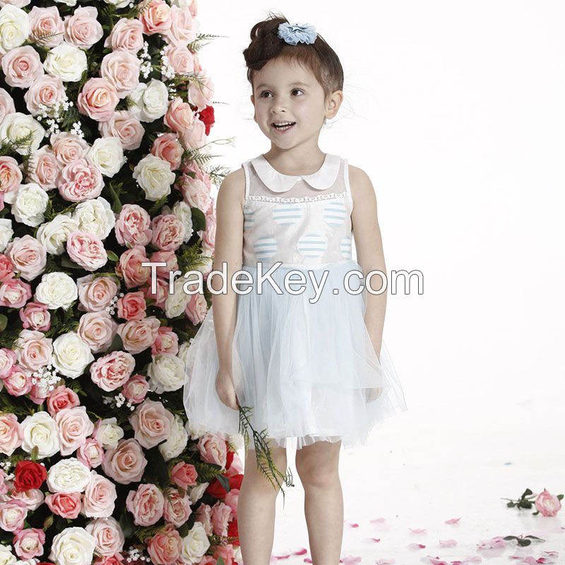 Summer fashion dress blue veil baby girls wear free sample prom dresses MY070