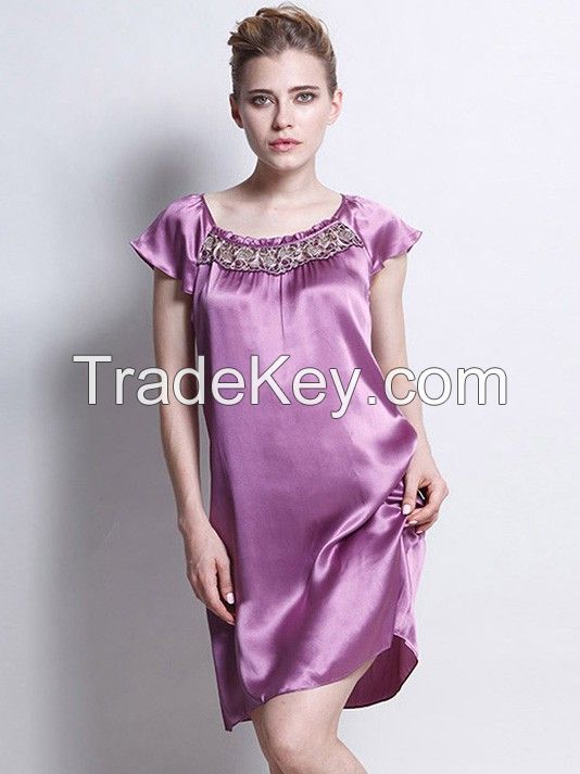 Lace Trimmed Mulberry Silk Nightdress