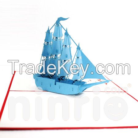 Blue sailing boat 3d pop-up card - SS141