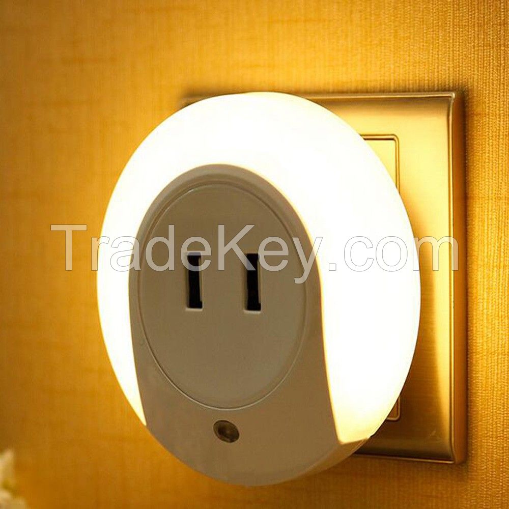 Fireproof plastic ABS and PC case double USB night light charger