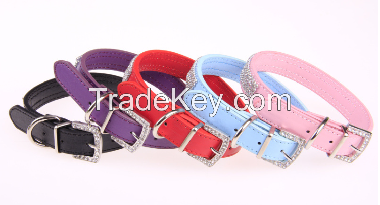 PU leather dog collar belt type with adjustable buckle