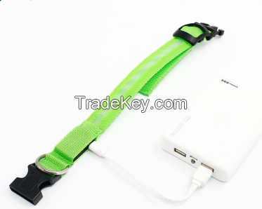 Rechargeable four status/states LED PVC/nylon dog collar night warning with USB
