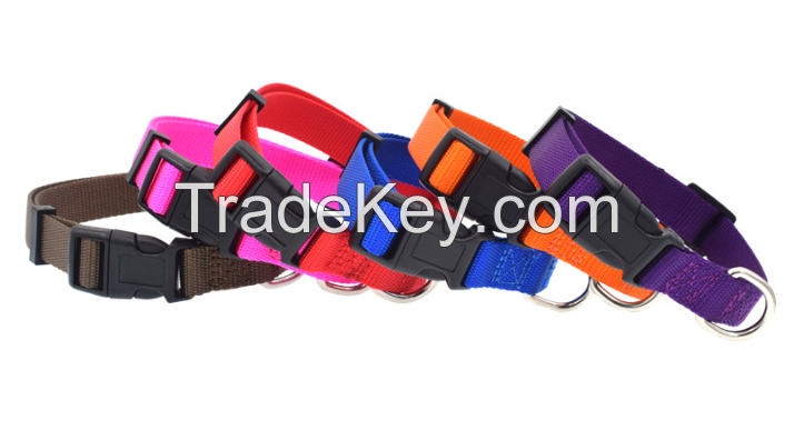 Nylon safety plastic buckle dog collar double weaving