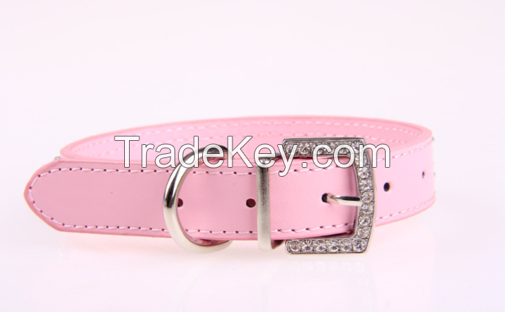 PETSHOUSE PU leather dog collar belt type with adjustable buckle