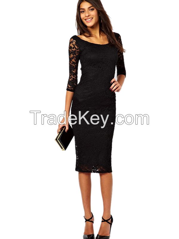 2 Colors Fashion Women Lace Long Sleeve Dress