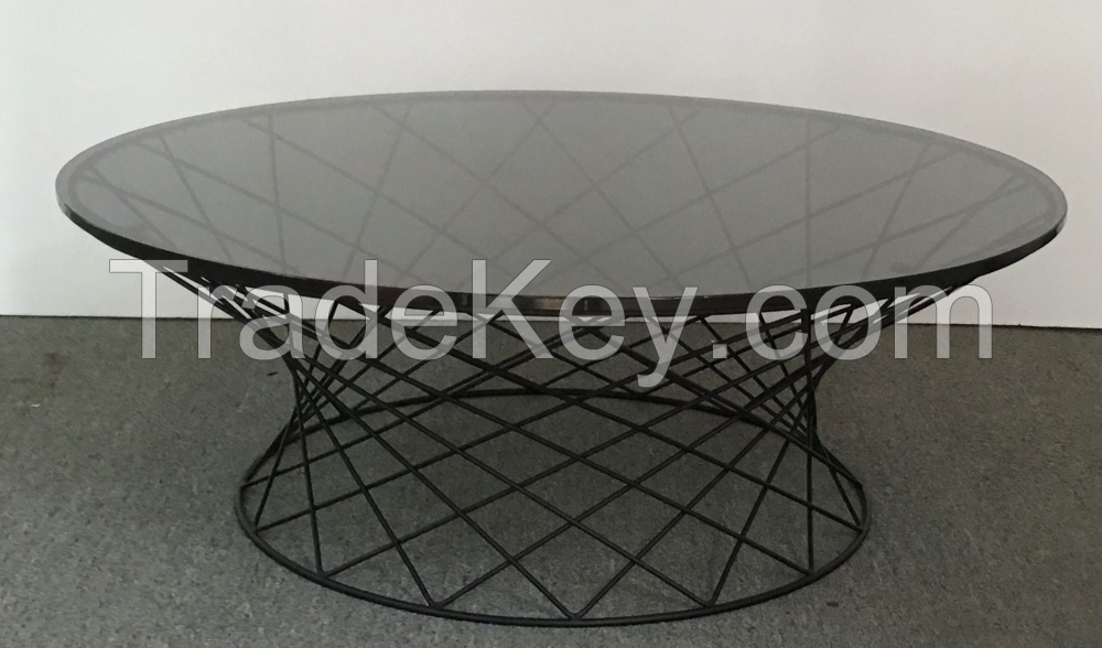 unique Tempered glass with cast iron woven base coffee table, side end table