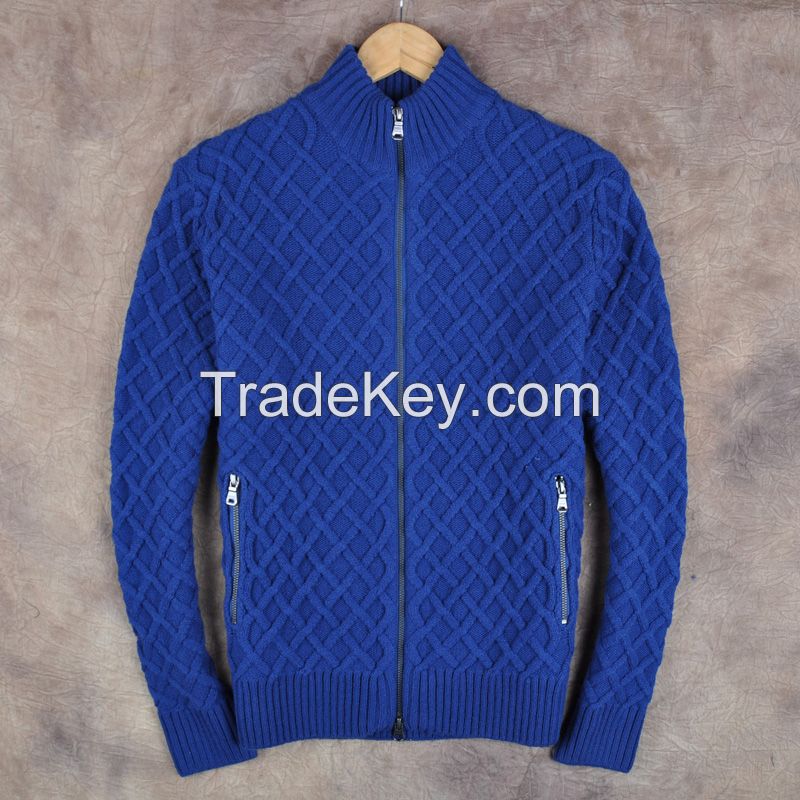 Men's 100% Cotton Knitted fisherman(cable) Pattern Cardigan