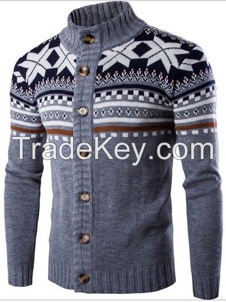 Men's 70% Acrylic 30% Wool knitted Jacquard Cardigan