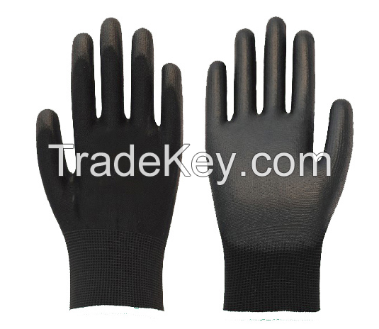 PU-13G black polyester linerp, black PU coated woking glove