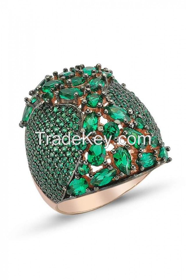 Emerald Gemstone Sterling Silver Stone Ring Gold Plated