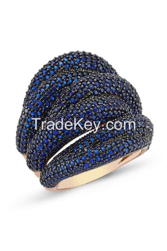 Gemstone Sterling Silver Fancy Blue Stone Ring Gold Plated