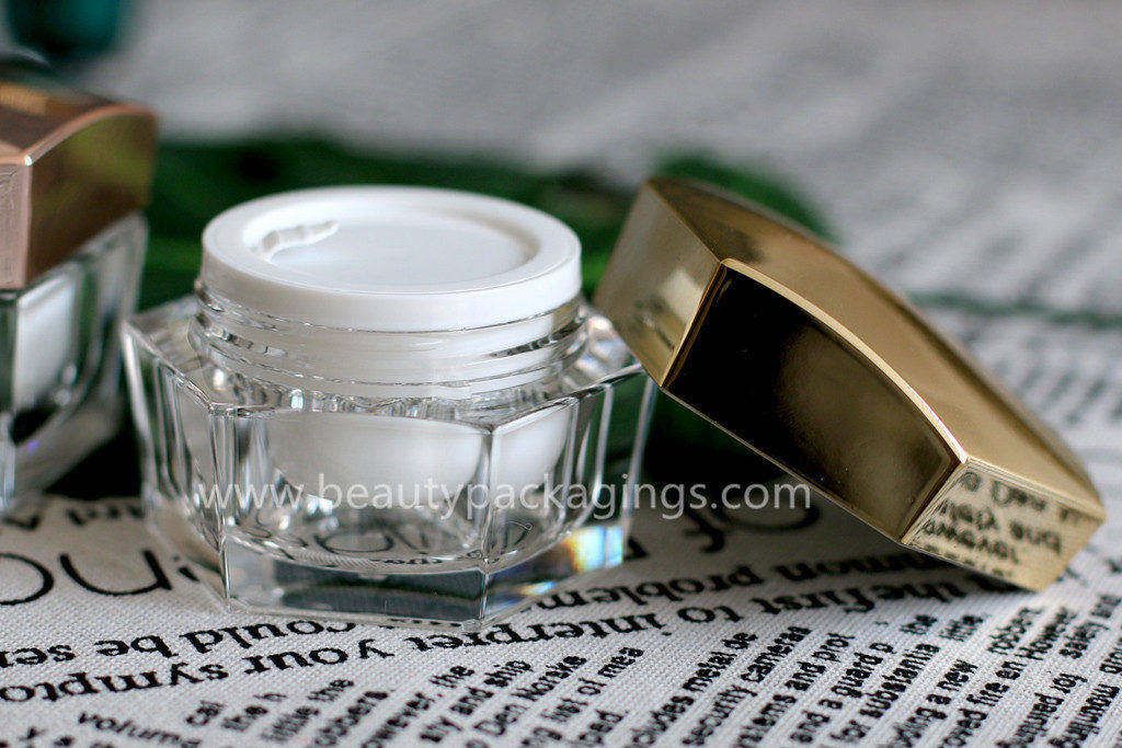 New Design Hexagonal Acrylic Cosmetic Cream Jar