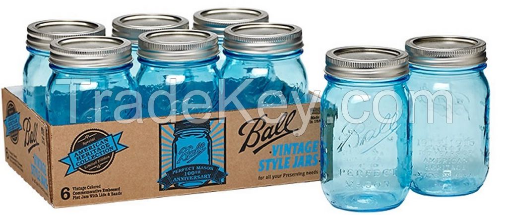 Blue Mason Jar 15oz 16oz Glassware Drinkware