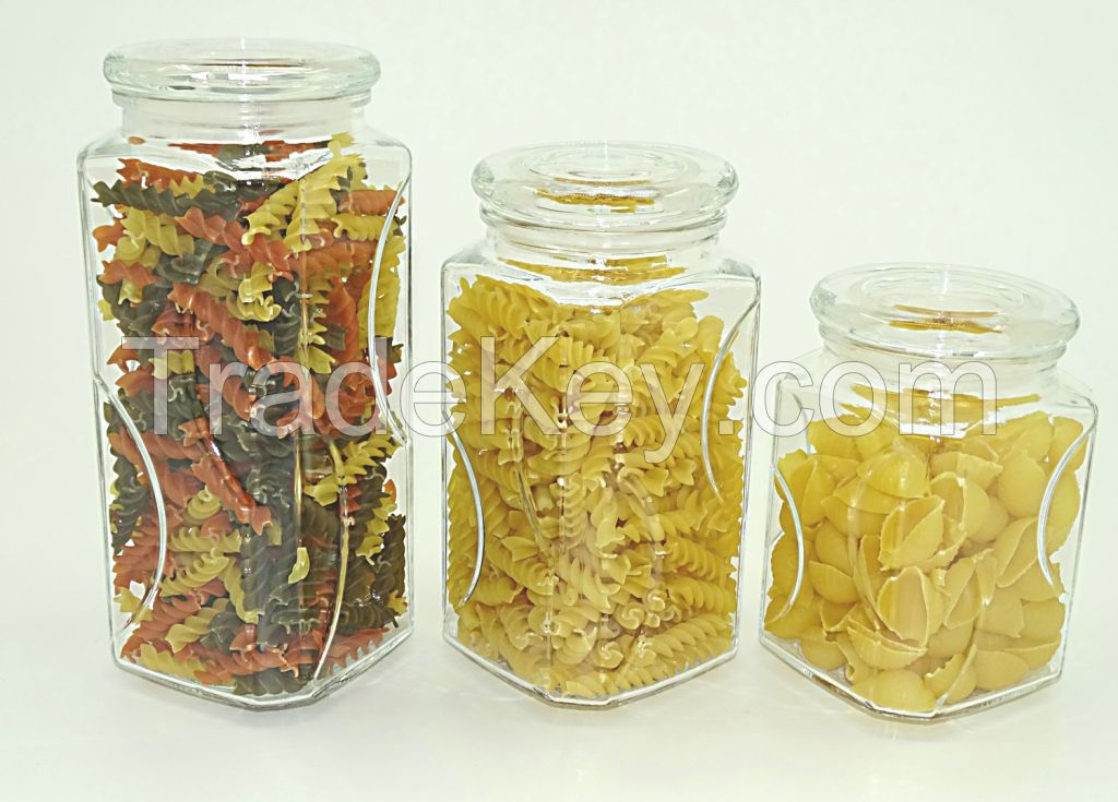 500ml, 850ml, 1.2L, 2.2L, Square Push Top Kitchen Glass Preserving Storage Jar