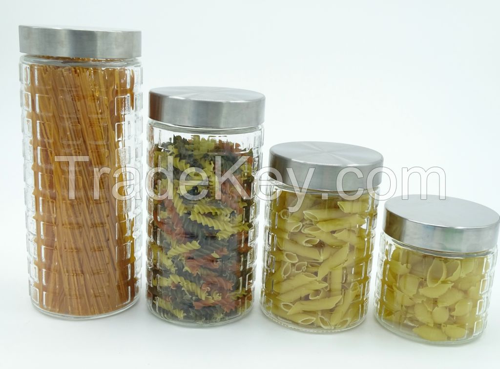 850ml, 1100ml, 1800ml, 2200ml, Square Round Top Screw Glass Storage Jar