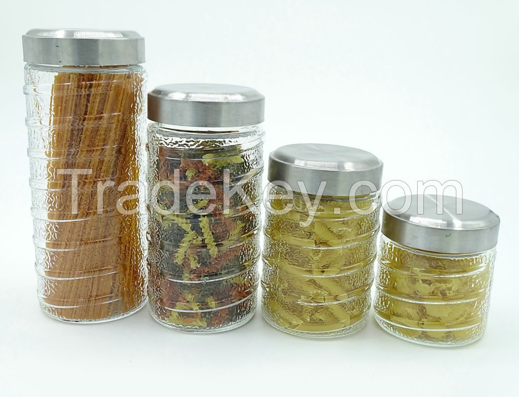 800ml, 1100ml, 1800ml, 2200ml, Embossed Glass Contaier Storage Jar