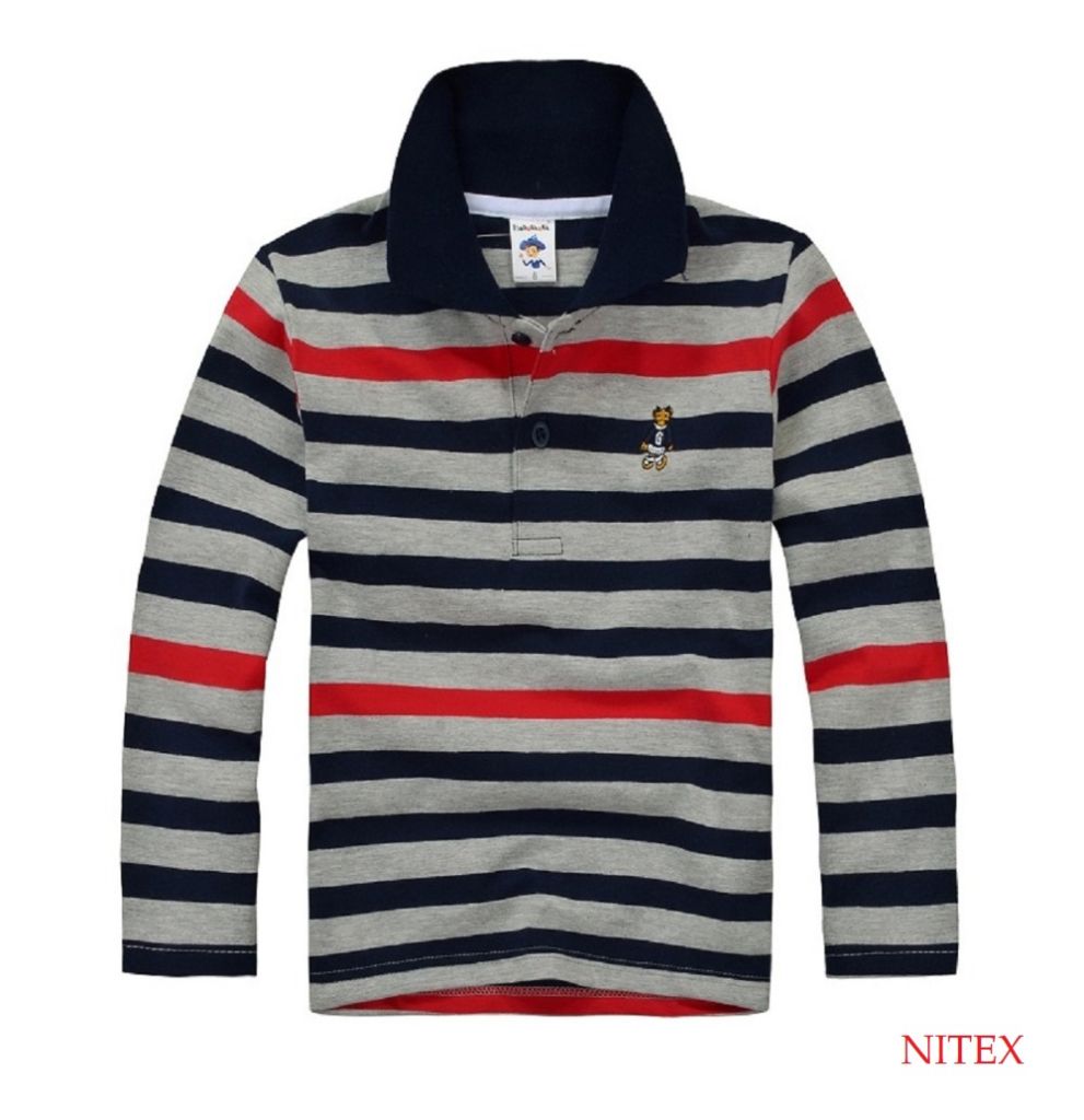 Boy's Long Sleeve Stripe Stretch Polo