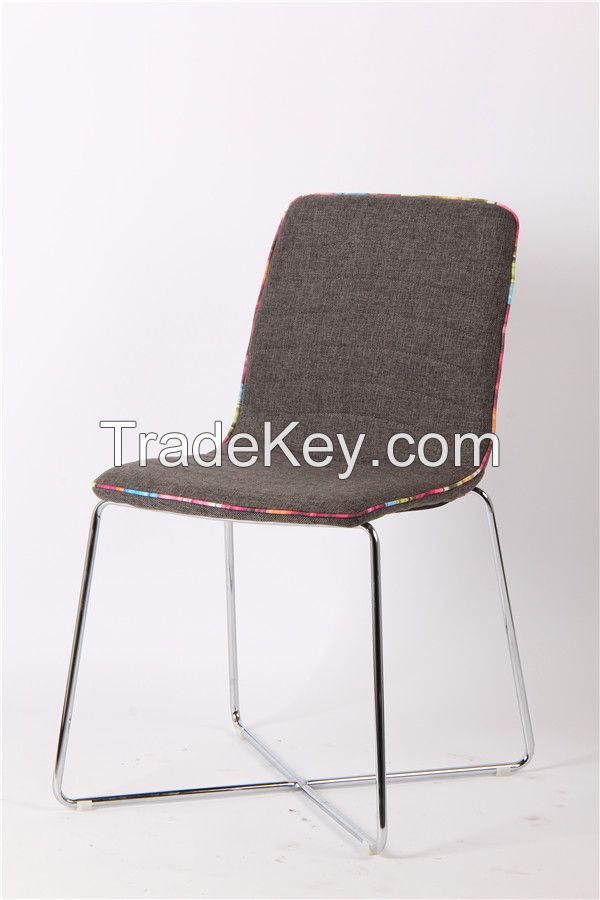 cross legs chromed fabric dining chair metal leather EGC-2012